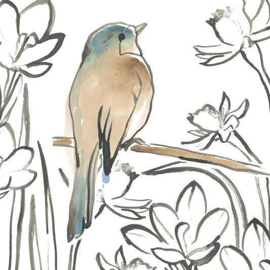 Serene Songbird in Floral Meadow Art Print