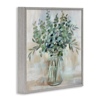Rustic Eucalyptus Floral Arrangement in Glass Jar - Serene Oil Painting Decor