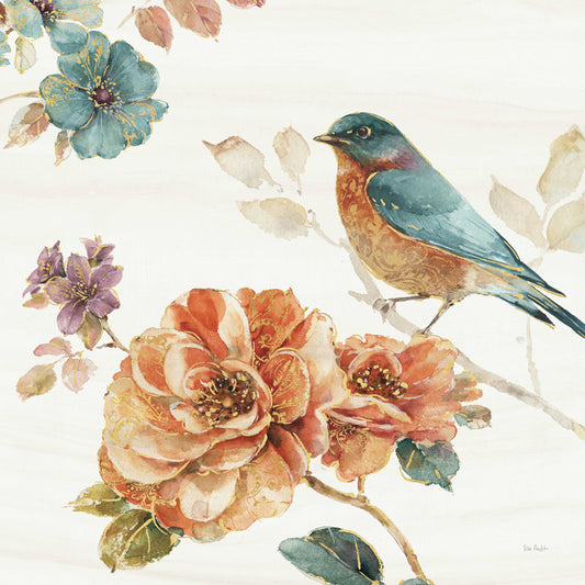 Charming Bird and Floral Oil Painting in Soft White Tones