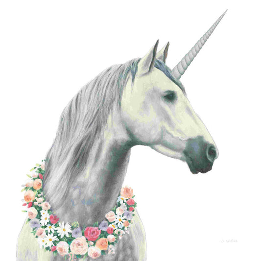 Elegant Unicorn with Floral Garland Oil Painting