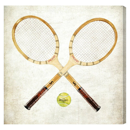 Vintage Tennis Rackets Oil Painting - Modern Brown Art for Sports Enthusiasts