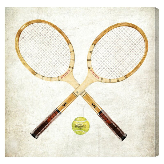 Vintage Tennis Rackets Oil Painting - Modern Brown Art for Sports Enthusiasts