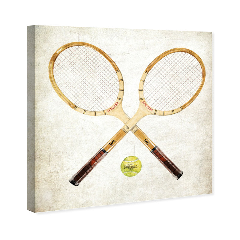 Vintage Tennis Rackets Oil Painting - Modern Brown Art for Sports Enthusiasts