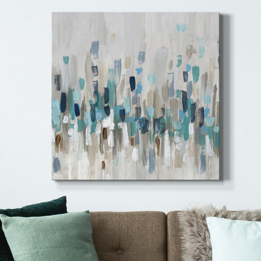 Abstract Seascape Oil Painting in Tranquil Blue and Earthy Tones for Home Decor