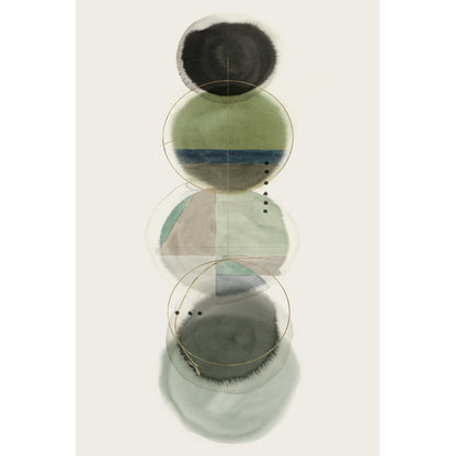 Stylish Abstract Oil Painting of Overlapping Circles in Green and Black