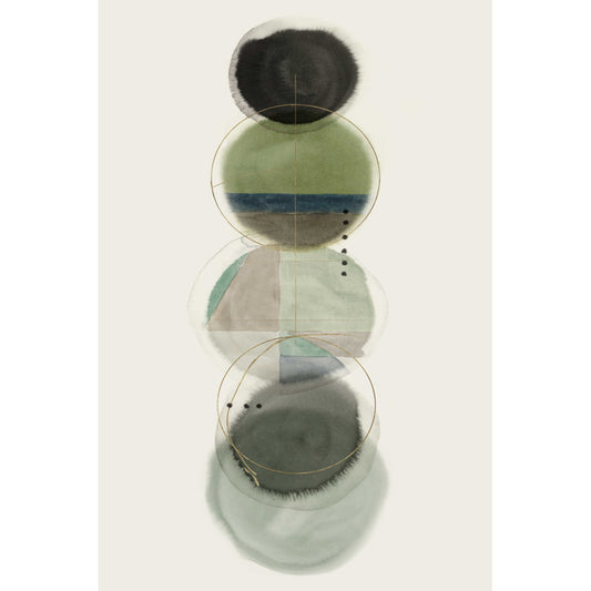 Stylish Abstract Oil Painting of Overlapping Circles in Green and Black