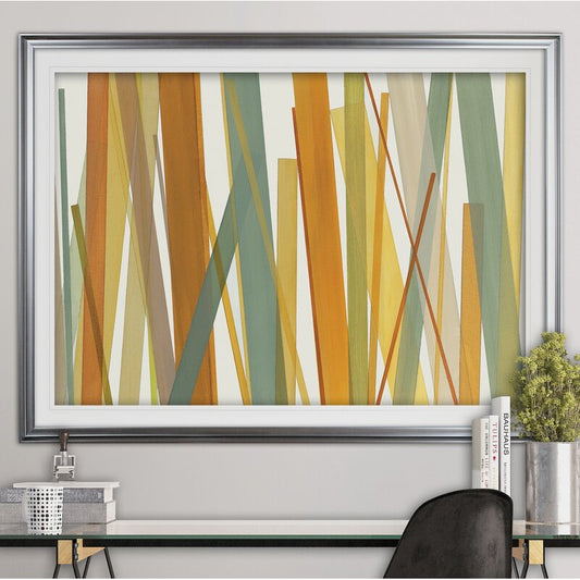 Vibrant Summer Oil Painting of Golden Fields and Green Stalks in Abstract Design