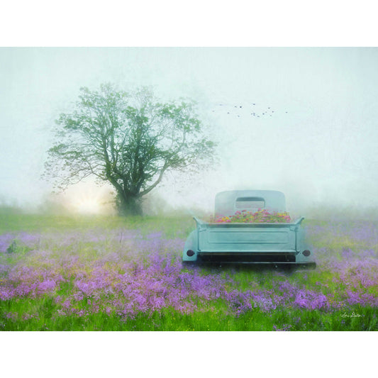 Charming Summer Landscape with Vintage Truck and Vibrant Wildflowers