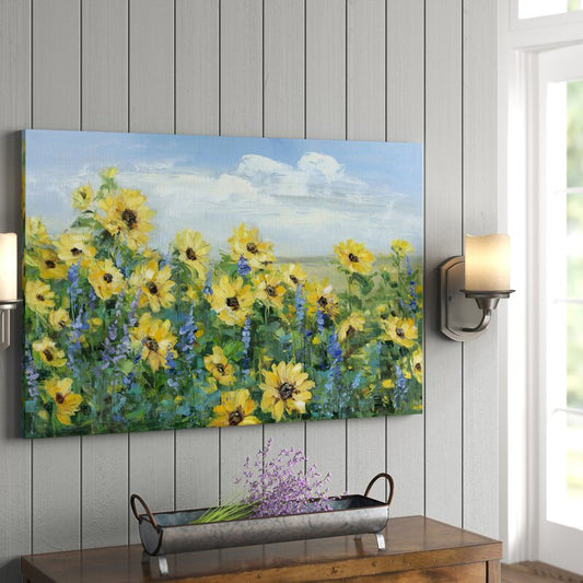 Vibrant Sunflower Field Oil Painting for Brightening Your Home Decor