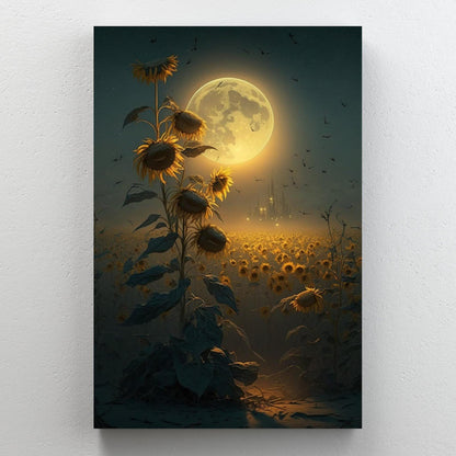 Moonlit Sunflowers in a Golden Field Art Print