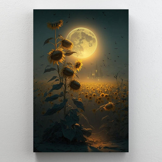 Moonlit Sunflowers in a Golden Field Art Print
