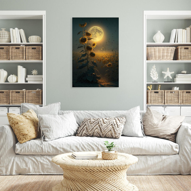 Moonlit Sunflowers in a Golden Field Art Print