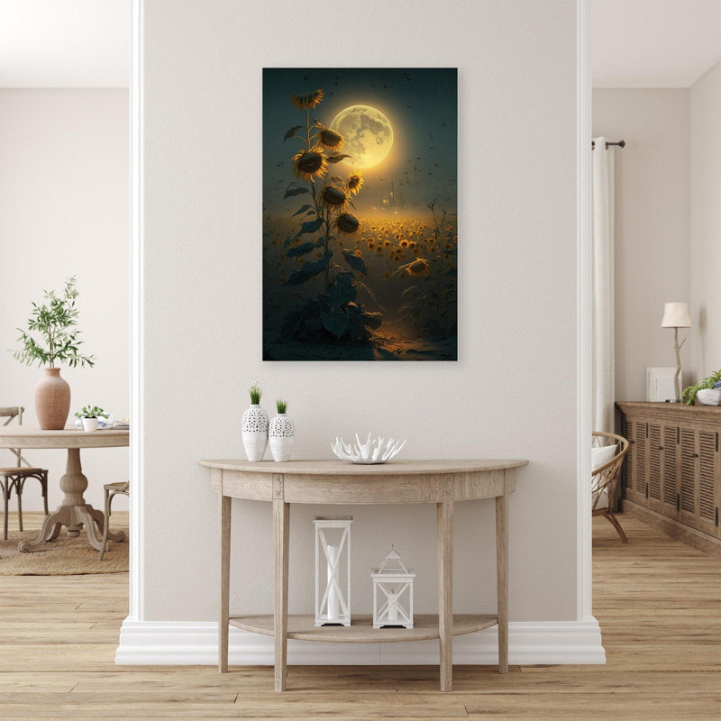 Moonlit Sunflowers in a Golden Field Art Print