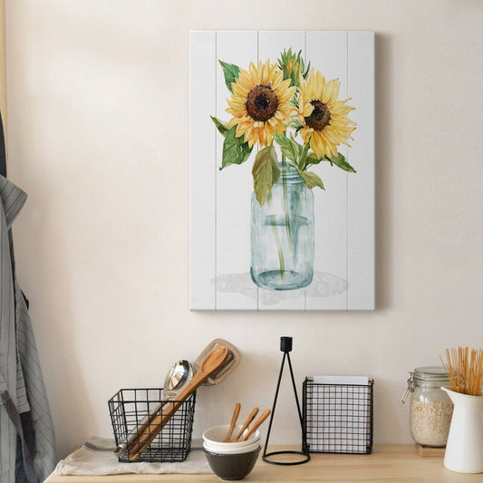 Sunflower Bouquet in Mason Jar Oil Painting for Bright Home Decor