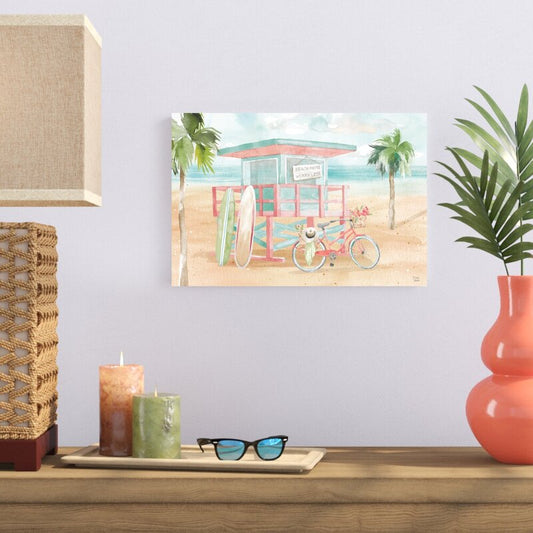 Beach Life Illustrated: Vibrant Surf Scene Oil Painting