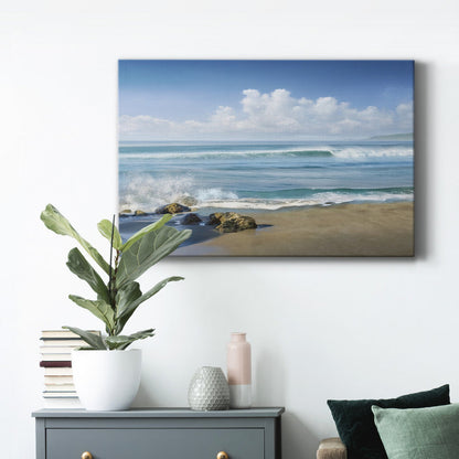 Calm Coastal Waves: A Serene Oil Painting of Ocean Bliss