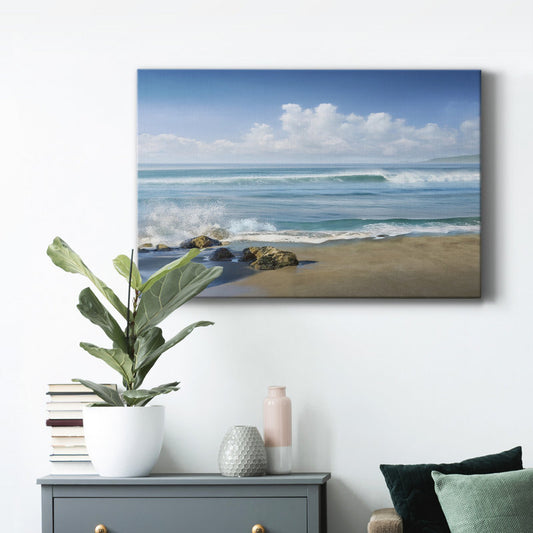 Calm Coastal Waves: A Serene Oil Painting of Ocean Bliss