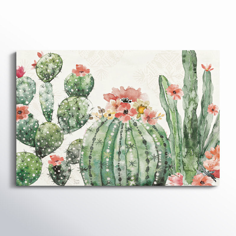 Vibrant Southwest Cactus Garden Oil Painting with Floral Accents