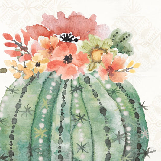 Vibrant Cactus Floral Oil Painting for Southwest Home Decor
