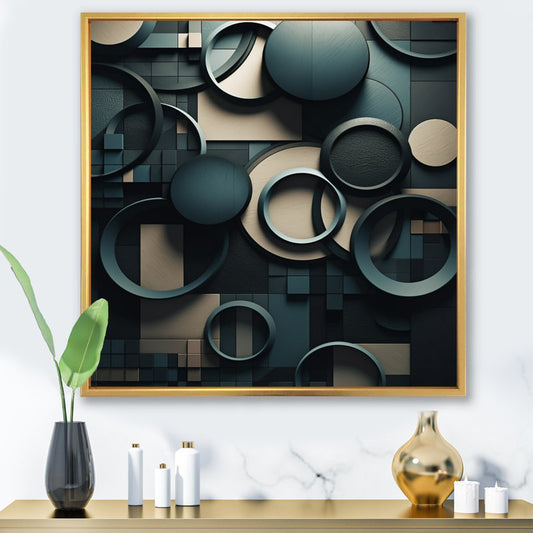 Abstract Teal Geometric Circles in Contemporary Oil Painting