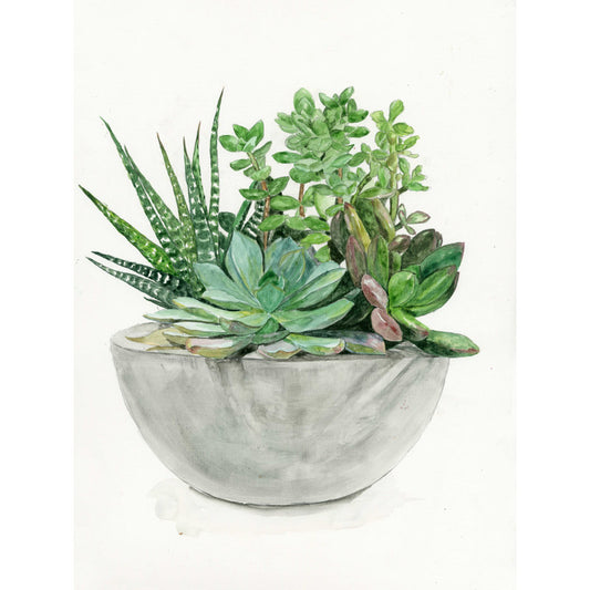 Vibrant Succulent Arrangement in Modern Planter - Elegant Oil Painting Decor