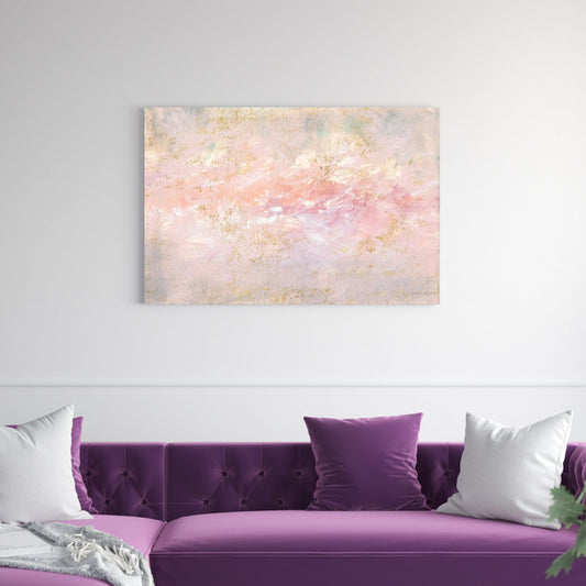 Serene Blush and Gold Abstract Oil Painting for Elegant Home Decor