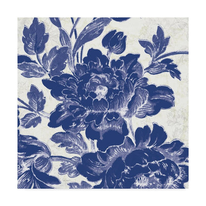 Indigo Toile Roses Floral Oil Painting