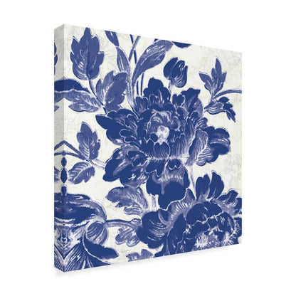 Indigo Toile Roses Floral Oil Painting