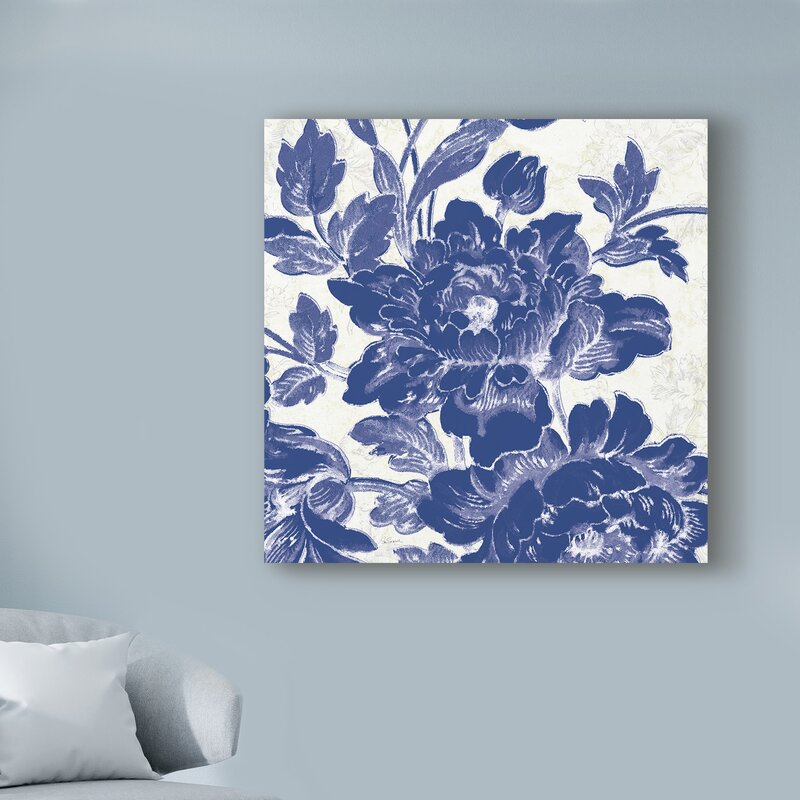 Indigo Toile Roses Floral Oil Painting