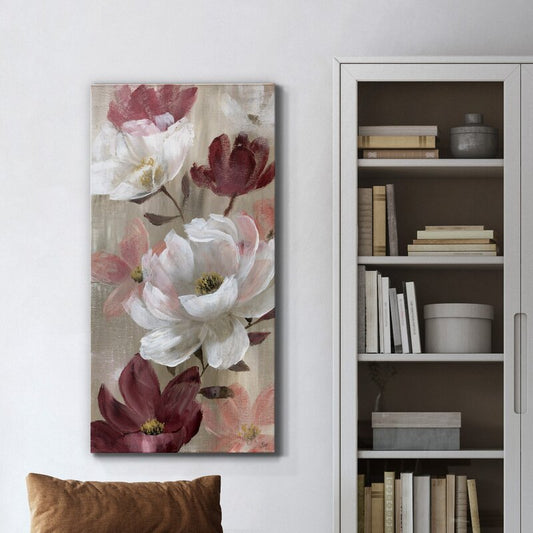 Floral Elegance: Vibrant Oil Painting of Red and White Blossoms