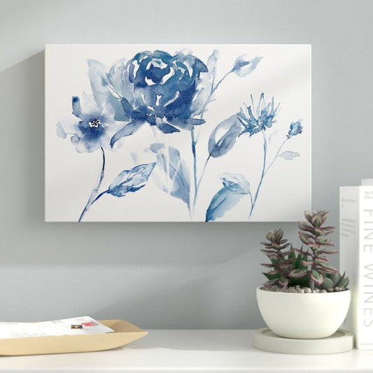Elegant Blue Floral Oil Painting for Serene Home Decor