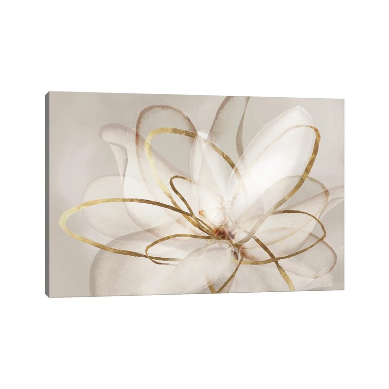 Elegant Floral Abstract Oil Painting with Gold Accents