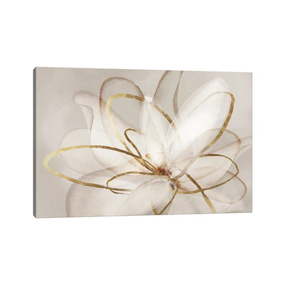 Elegant Floral Abstract Oil Painting with Gold Accents
