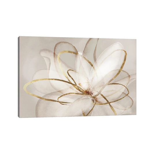 Elegant Floral Abstract Oil Painting with Gold Accents