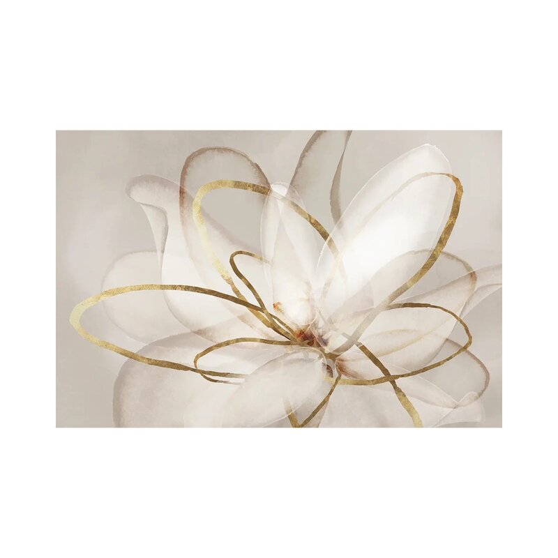 Elegant Floral Abstract Oil Painting with Gold Accents