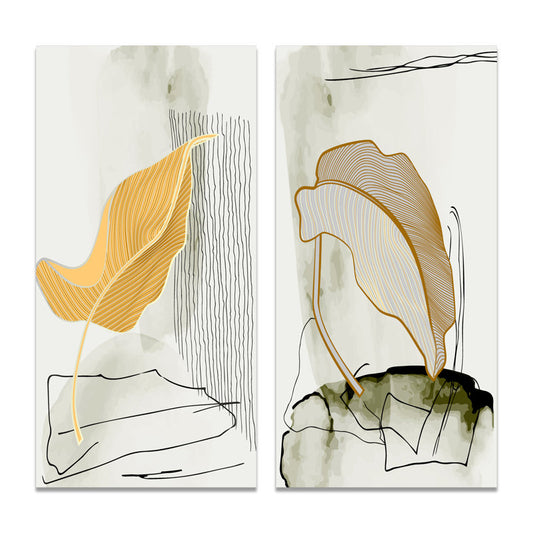 Modern Abstract Leaf Art Set - Colorful Two-Piece Oil Painting for Stylish Decor