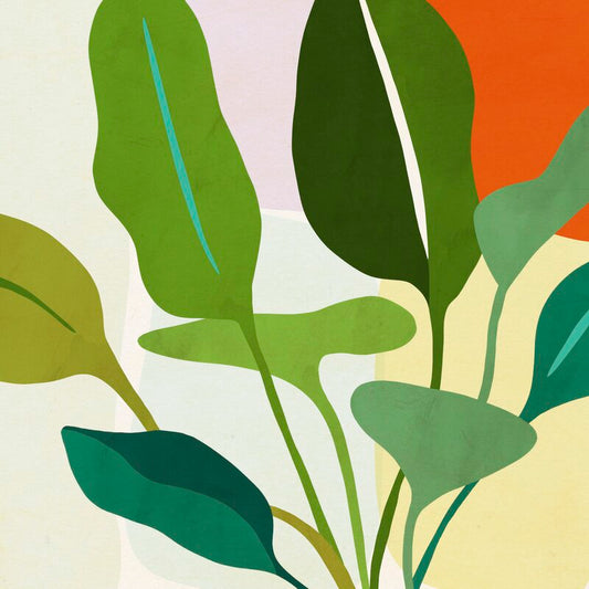 Tropical Leaf Composition - Vibrant Modern Oil Painting
