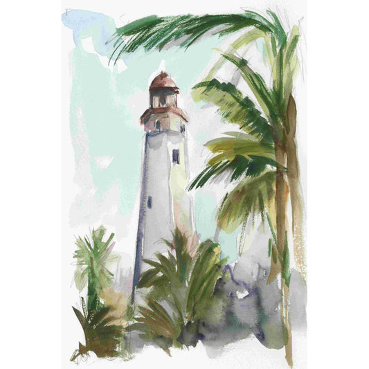 Tropical Lighthouse Oil Painting - Coastal Serenity Art for Home Decor
