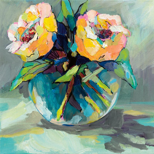 Vibrant Floral Twins in Colorful Vase - Stunning Oil Painting