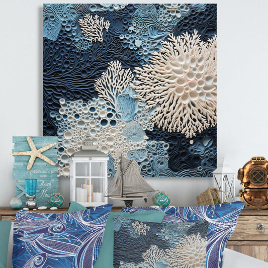 Serene Underwater Blue and White Coral Art for Coastal Decor
