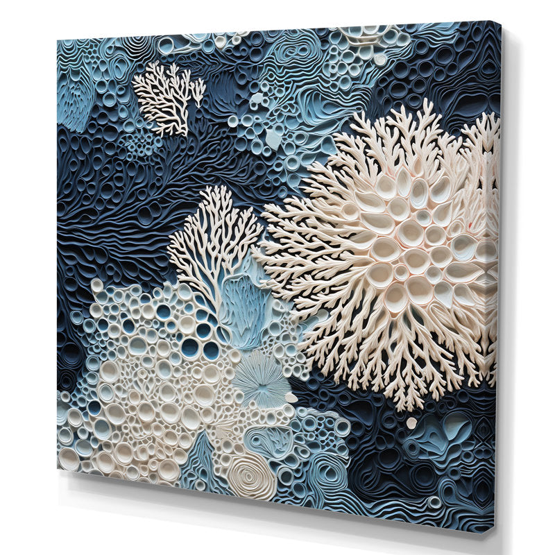 Serene Underwater Blue and White Coral Art for Coastal Decor