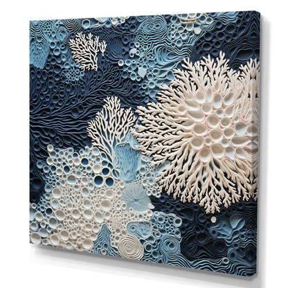 Serene Underwater Blue and White Coral Art for Coastal Decor