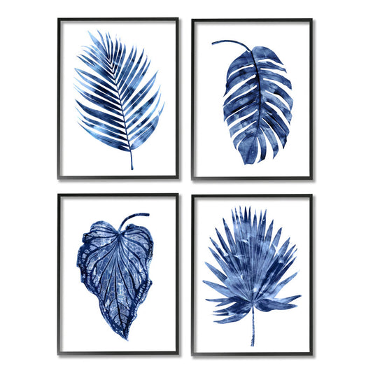 Elegant Blue Botanical Leaf Art Set for Modern Home Decor
