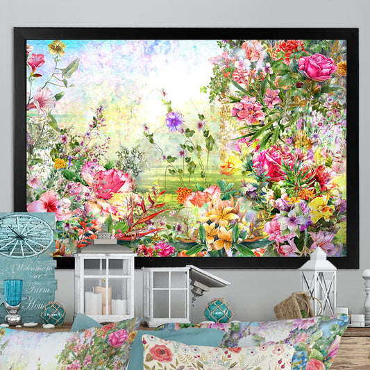 Vibrant Multicolored Spring Floral Oil Painting for Colorful Home Decor