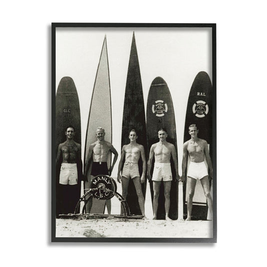 Classic Surfing Scene: Vintage Men with Surfboards in Black and White