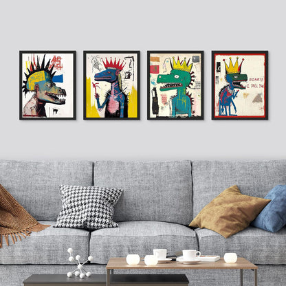 Basquiat Inspired Dinosaur Wall Art Set - Contemporary Vintage Style Prints