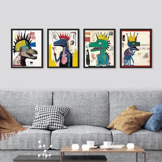Basquiat Inspired Dinosaur Wall Art Set - Contemporary Vintage Style Prints