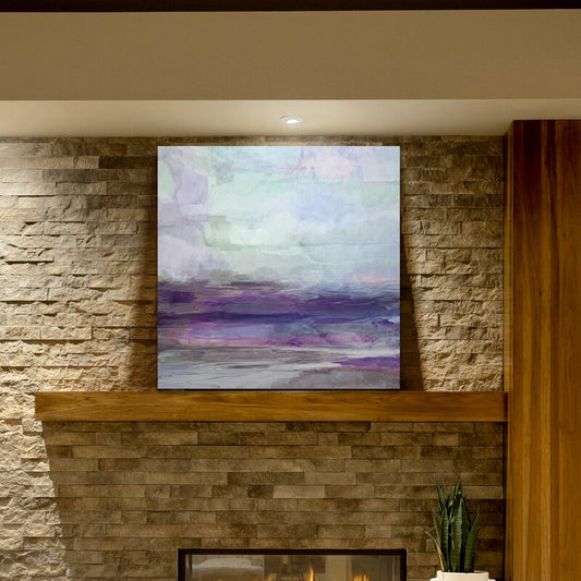 Serene Violet Abstract Landscape Oil Painting for Elegant Home Decor