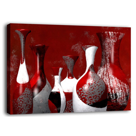 Contemporary Red and White Abstract Oil Painting of Elegant Vases