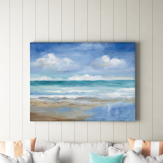 Tranquil Coastal Serenity - Beautiful Oil Painting of Ocean and Sky